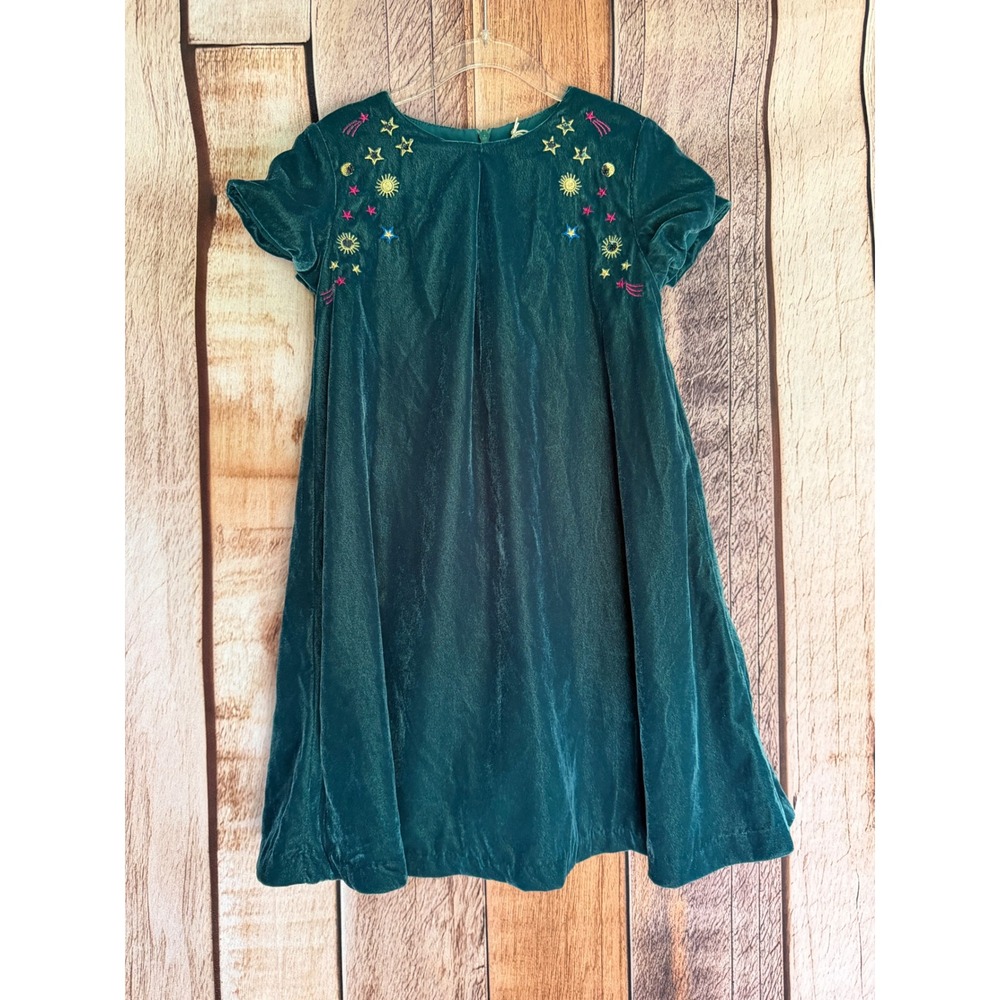 Mini Boden Dress Velvet Embroidered Celestial Holiday Party Event Girls 6-7Y